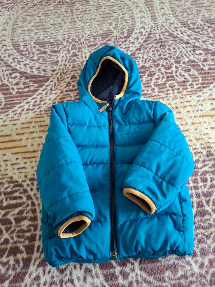 Koyu Mavi Kapüşonlu Fermuarlı Erkek Çocuk Mont - Görsel 2