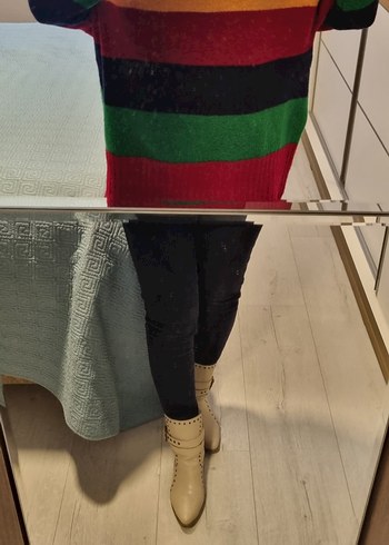 Çizgili, Boğazlı Triko Kadın Kazak - Görsel 4