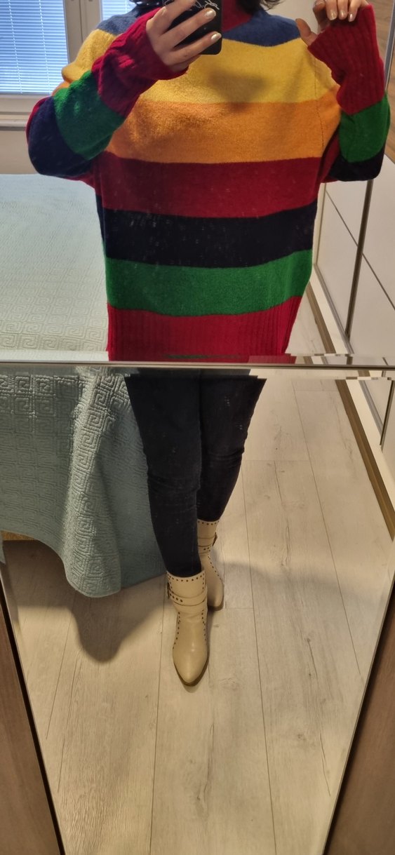 Çizgili, Boğazlı Triko Kadın Kazak - Görsel 4