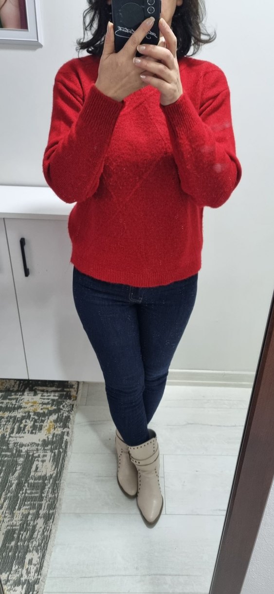 Kırmızı Triko Kazak - Görsel 4