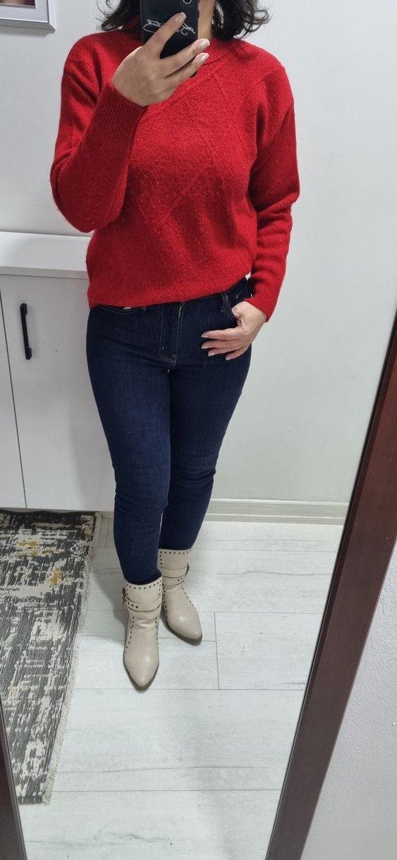 Kırmızı Triko Kazak - Görsel 2