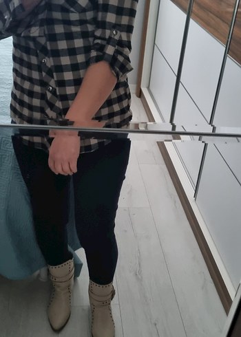 Kareli Düğmeli Kadın Gömlek - Görsel 3