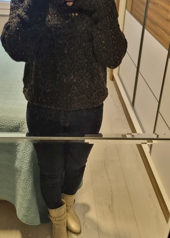 Siyah Ajurlu Kadın Triko Kazak - Görsel 5