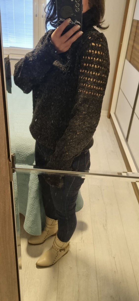 Siyah Ajurlu Kadın Triko Kazak - Görsel 4