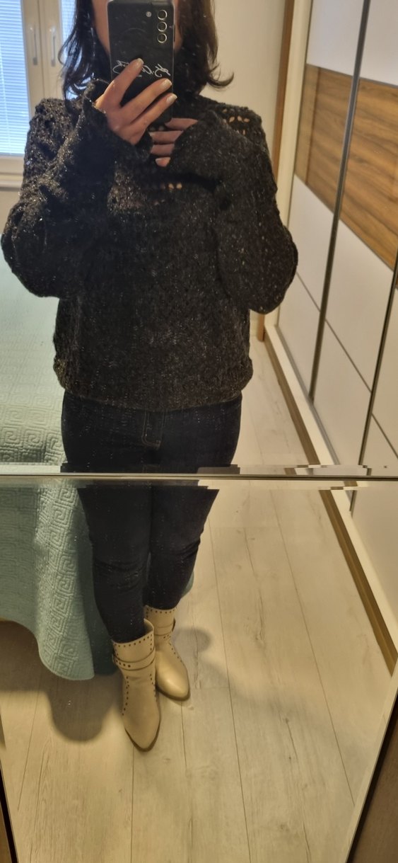 Siyah Ajurlu Kadın Triko Kazak - Görsel 5