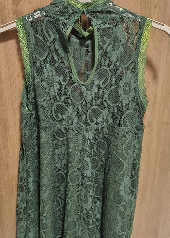 Zümrüt Yeşili Dantel Bohem Midi Elbise - Görsel 2