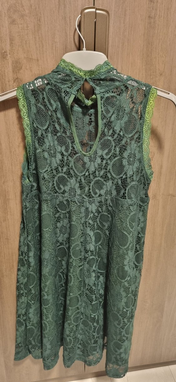 Zümrüt Yeşili Dantel Bohem Midi Elbise - Görsel 2