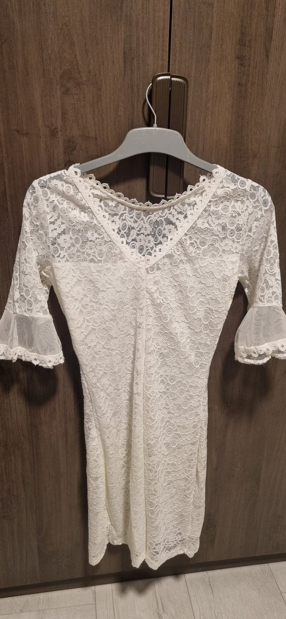 Dantel İşlemeli Beyaz Bohem Kısa Nişan Elbisesi - Görsel 2