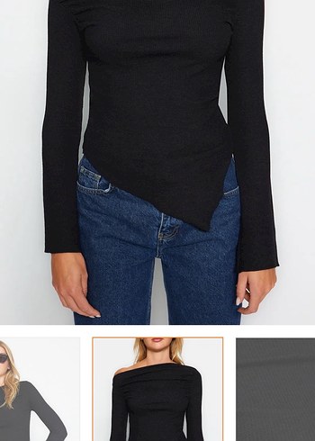 Siyah Asimetrik Kesim Denim Bluz