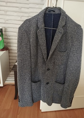 Gri Erkek Yün Ceket, Düğmeli, Normal Boy