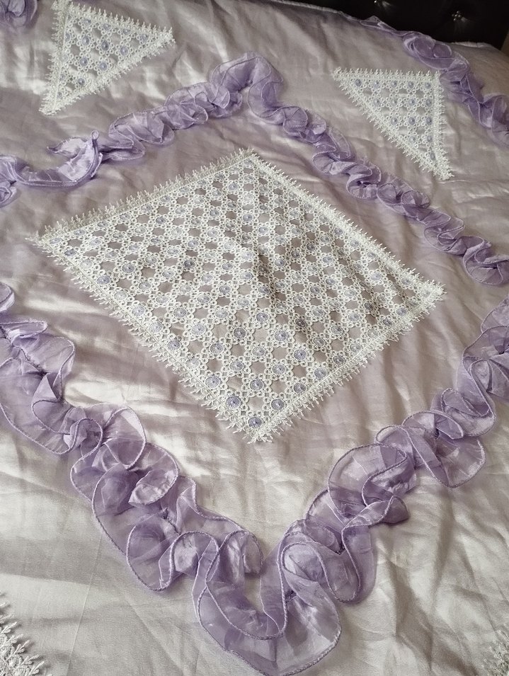 Mor Nakışlı Parlak Yatak Örtüsü - Görsel 3