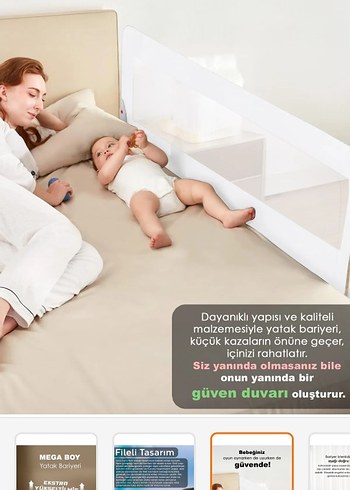 Diğer Beyaz Katlanabilir Yükseltilmiş Yatak Bariyeri 180x65 cm