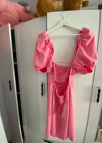 Pembe Drapeli Mini Elbise