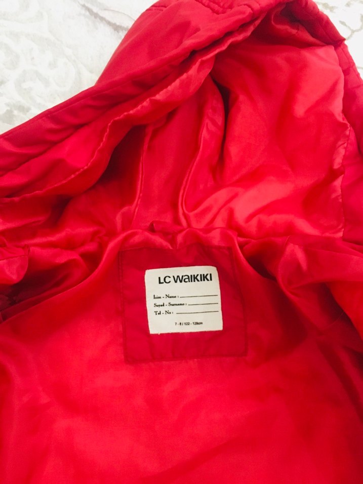 Kız Çocuk Kırmızı Kapüşonlu Kürklü Mont - Görsel 5