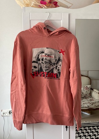 Kadın Pembe Kapüşonlu Baskılı Sweatshirt