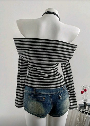 Sheinside Gri Çizgili Y2K Bluz