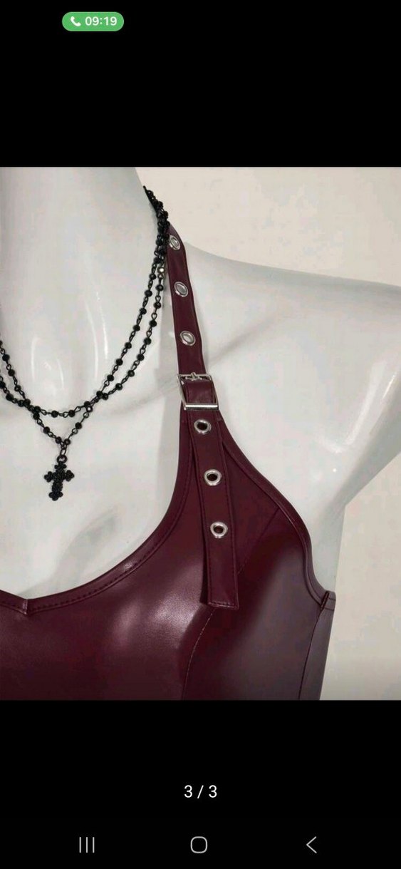 Bordo Deri Halter Yaka Gotik Büstiyer - Görsel 3