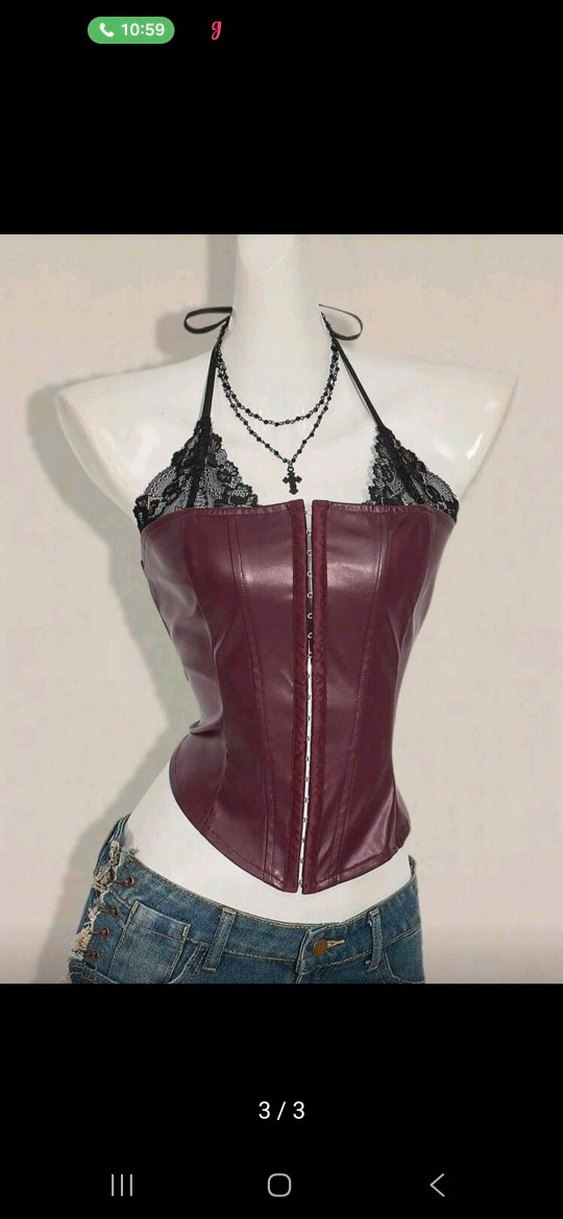 Burgundy Deri Kemerli Straplez Bustiyer - Görsel 3