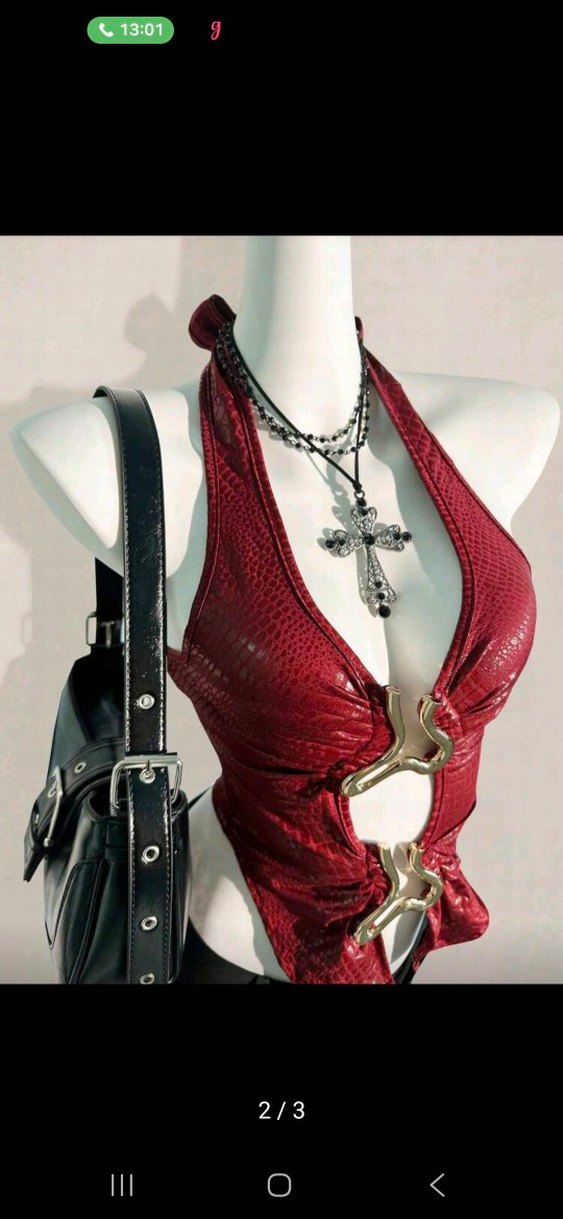 Kırmızı Yılan Derisi Desenli Deri Mini Yelek - Görsel 2