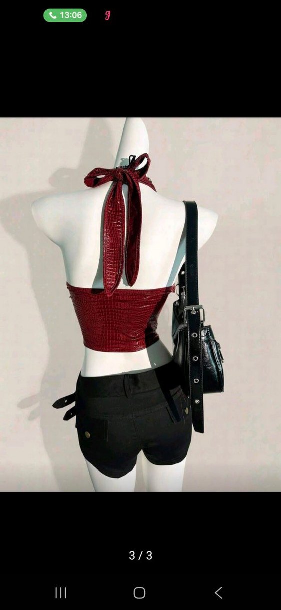 Kırmızı Yılan Derisi Desenli Deri Mini Yelek - Görsel 3