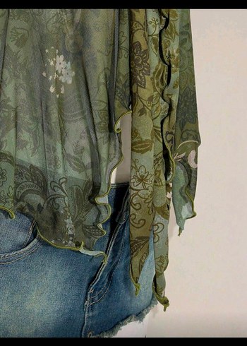 Kahverengi Bağcıklı Kısa Bohem Bluz - Görsel 4