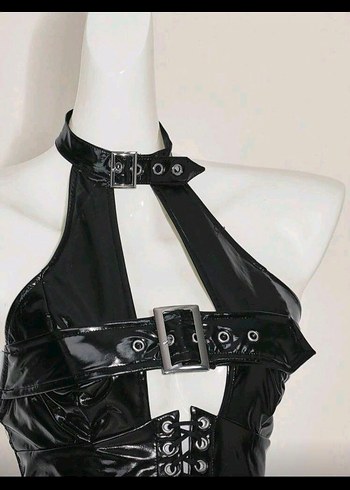 Siyah Deri Kemerli Gotik Mini Bustiyer - Görsel 3