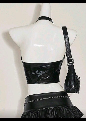 Siyah Deri Kemerli Gotik Mini Bustiyer - Görsel 2