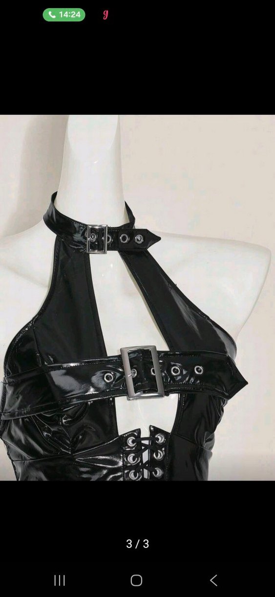 Siyah Deri Kemerli Gotik Mini Bustiyer - Görsel 3