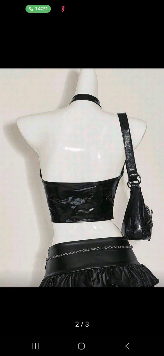 Siyah Deri Kemerli Gotik Mini Bustiyer - Görsel 2