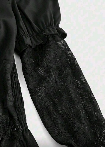 Dantel Detaylı Siyah Gotik Kadın Bluz - Görsel 4