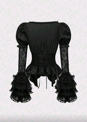 Dantel Detaylı Siyah Gotik Kadın Bluz - Görsel 2
