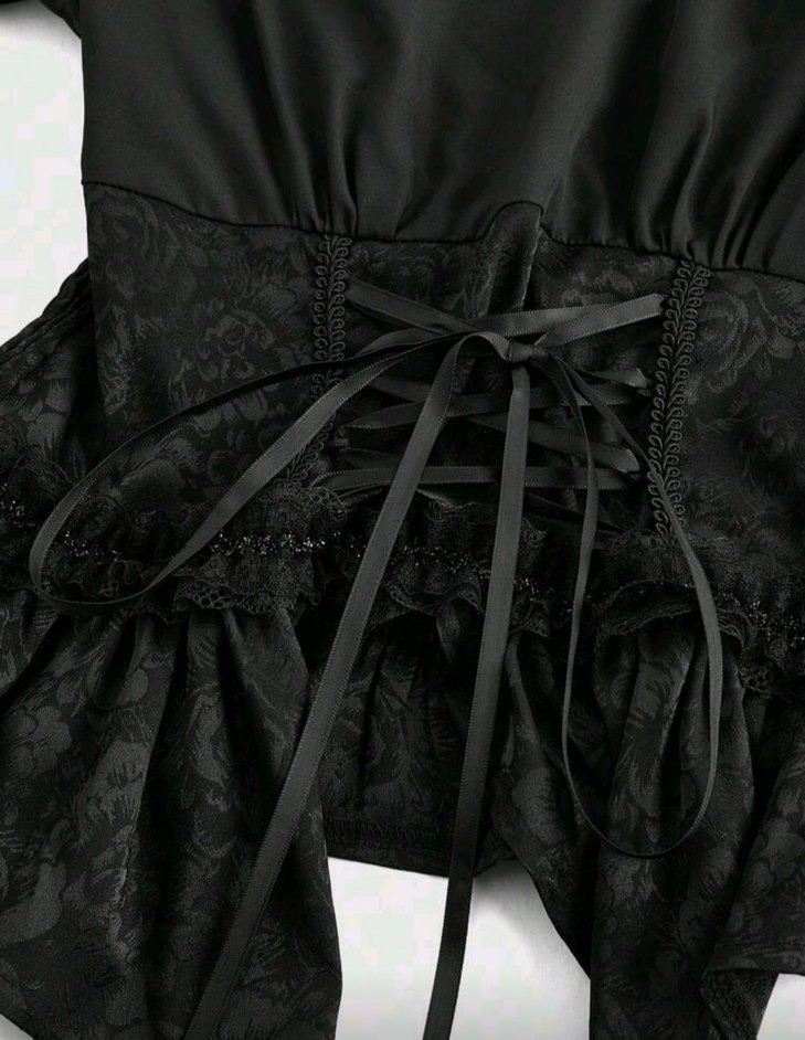 Dantel Detaylı Siyah Gotik Kadın Bluz - Görsel 3