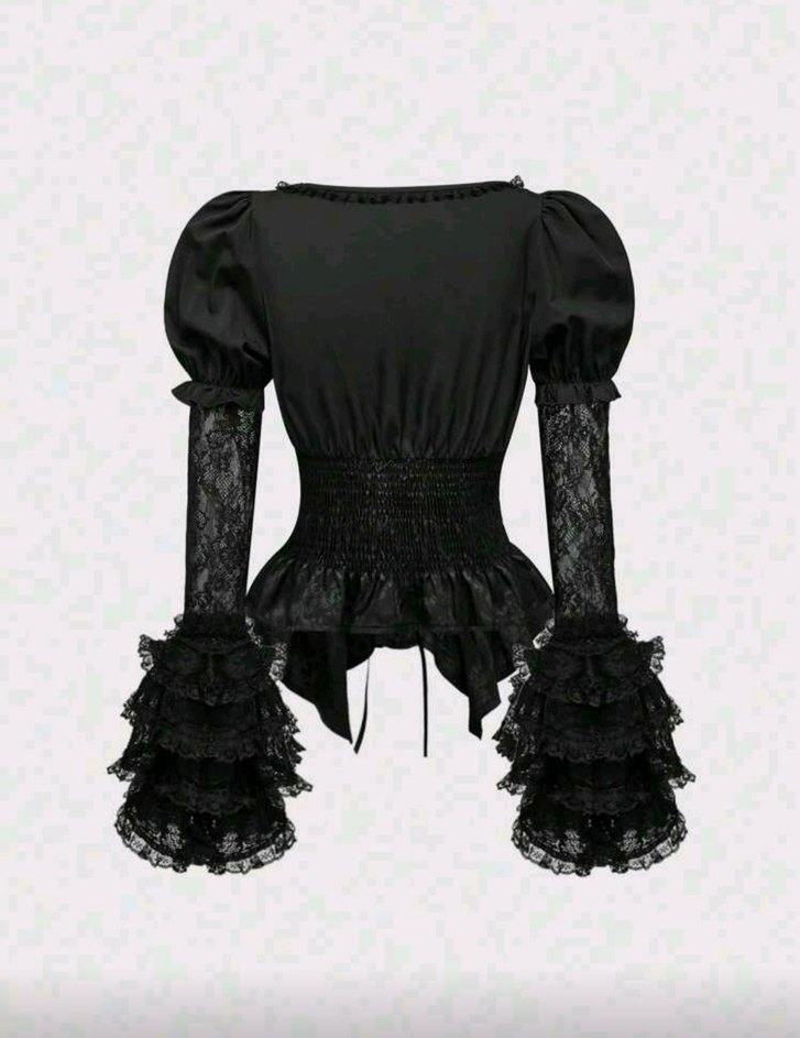 Dantel Detaylı Siyah Gotik Kadın Bluz - Görsel 2