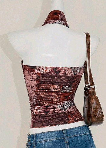 Sheinside Kahverengi Halter Yaka Bohem Kadın Bluz
