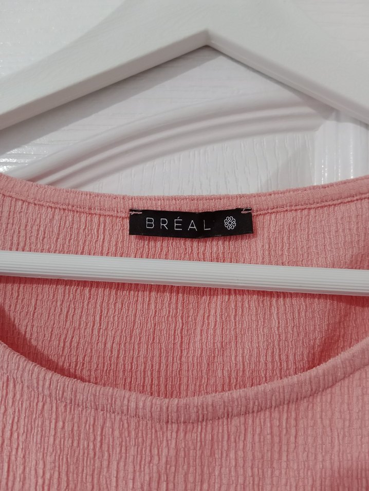 Pembe Kısa Kollu Pliseli Kadın Bluz - Görsel 3