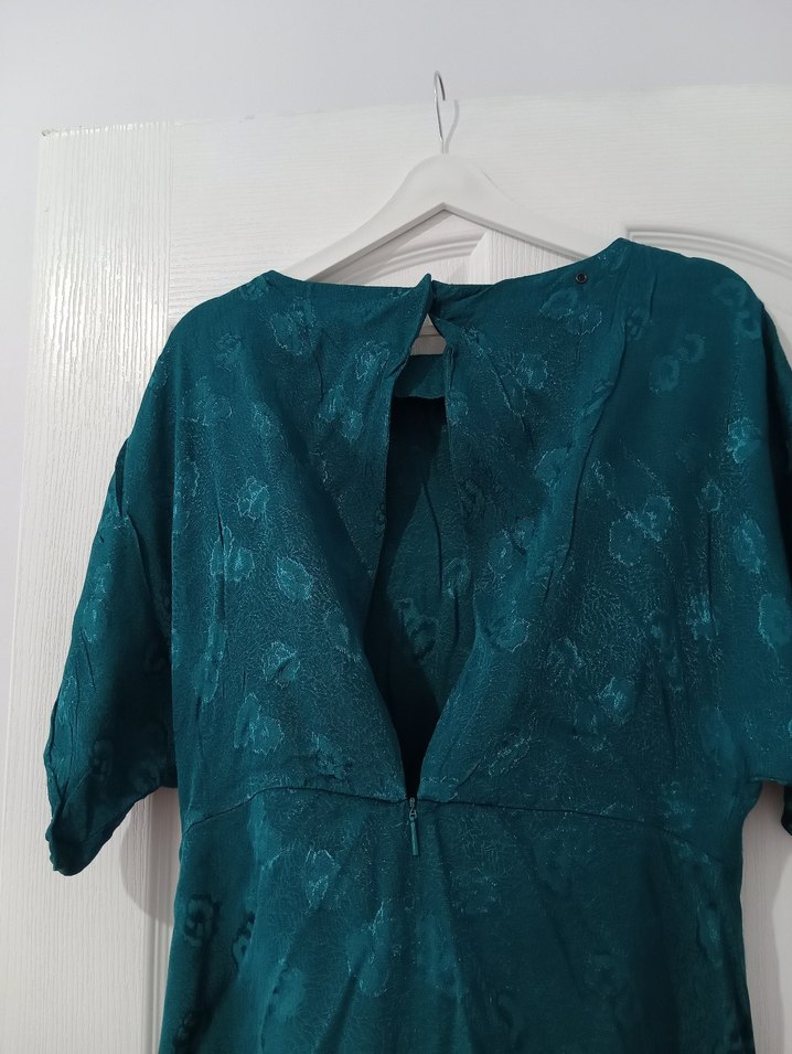 Saten Görünümlü Turkuaz Elbise - Görsel 4