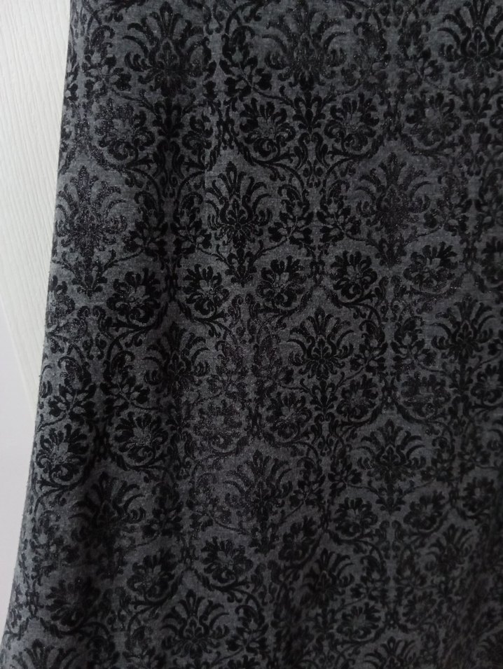 Desenli Siyah Gri Midi Elbise - Görsel 2