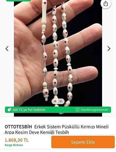 Pirinç Kakma Deve kemiği teşbih