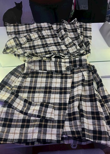 Gri Ekose Mini Kumaş Etek - Görsel 2