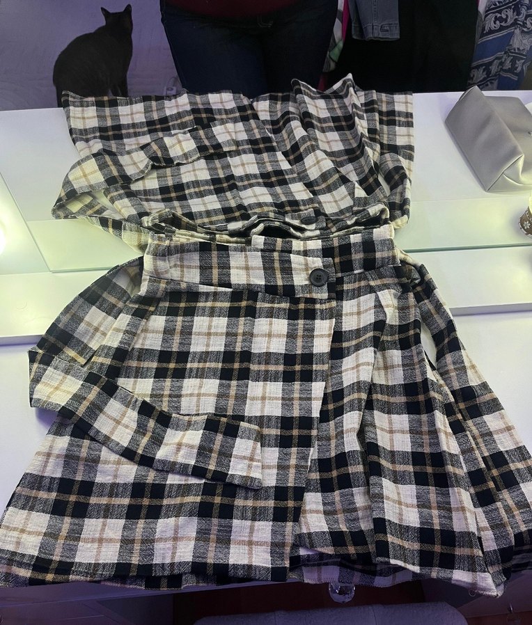 Gri Ekose Mini Kumaş Etek - Görsel 2