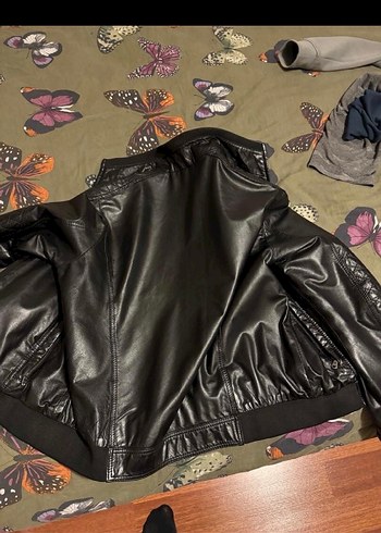 Siyah Erkek Deri Biker Ceket - Görsel 2
