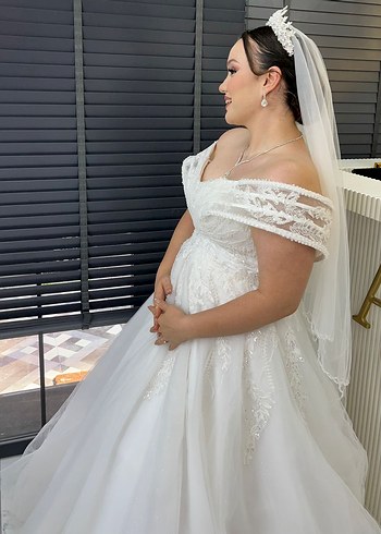46 Beden Modern Klasik Straplez Beyaz A-Line Gelinlik