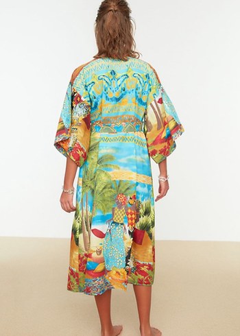 m Beden Etiketli Renkli Uzun Bohem Kimono