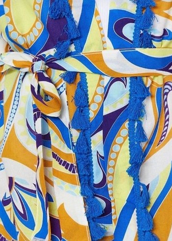 m Beden Renkli Bağlamalı Uzun Kimono