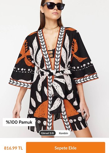 Zara Bohem Desenli Kisa Siyah Kimono