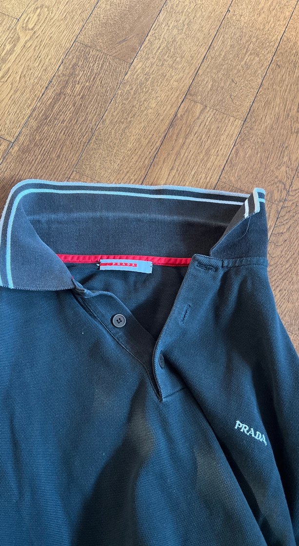 Orijinal Prada Erkek Uzun Kollu koyu gri Polo Tişört - Görsel 4