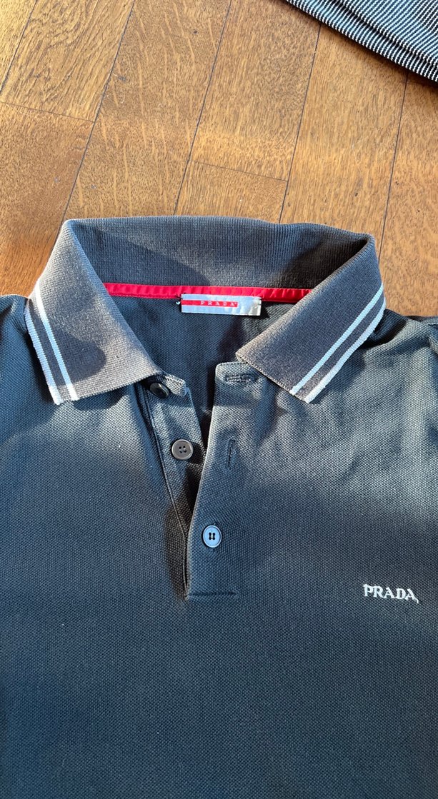 Orijinal Prada Erkek Uzun Kollu koyu gri Polo Tişört - Görsel 2