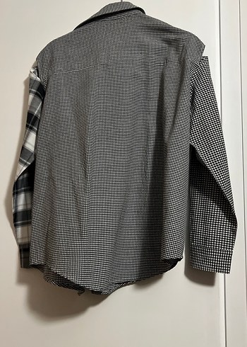 Düğmeli Gri Kareli Kadın Gömlek. kol  bağcıklı - Görsel 5