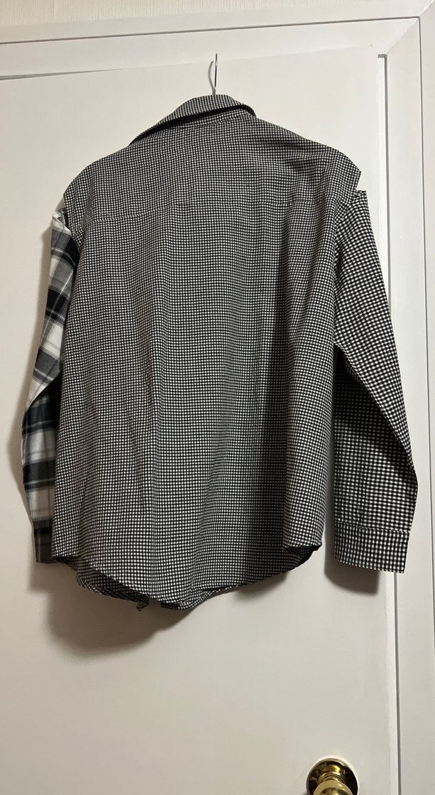 Düğmeli Gri Kareli Kadın Gömlek. kol  bağcıklı - Görsel 5