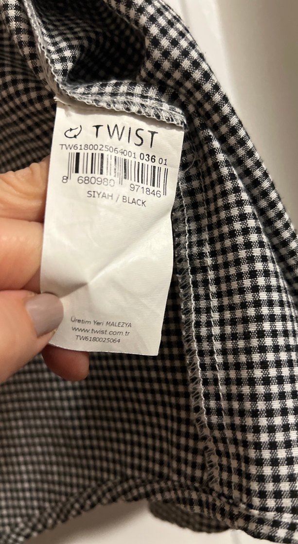 Düğmeli Gri Kareli Kadın Gömlek. kol  bağcıklı - Görsel 4